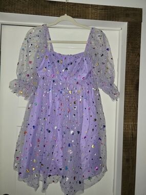 Lilac Mini Dress with Multicolor Heart Confetti